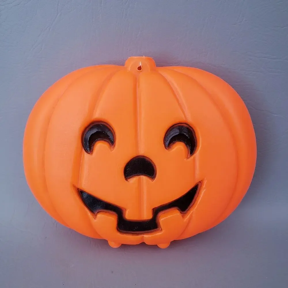 VTG Halloween Jack-O-Lantern Flat Face Pumpkin Blow Mold Window Light  USA